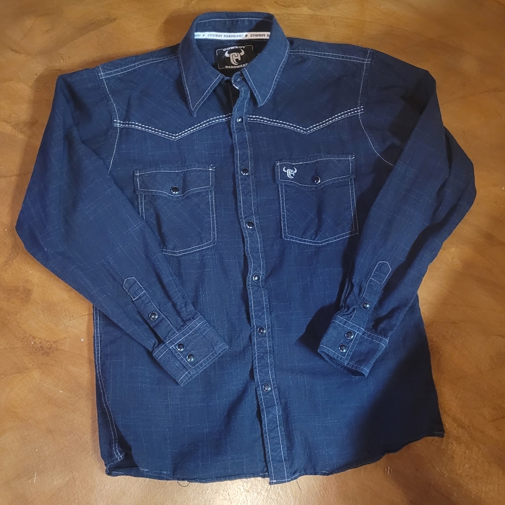 Men's Cowboy Hardware Dark Blue Snap Western Long Sleeve Shirt